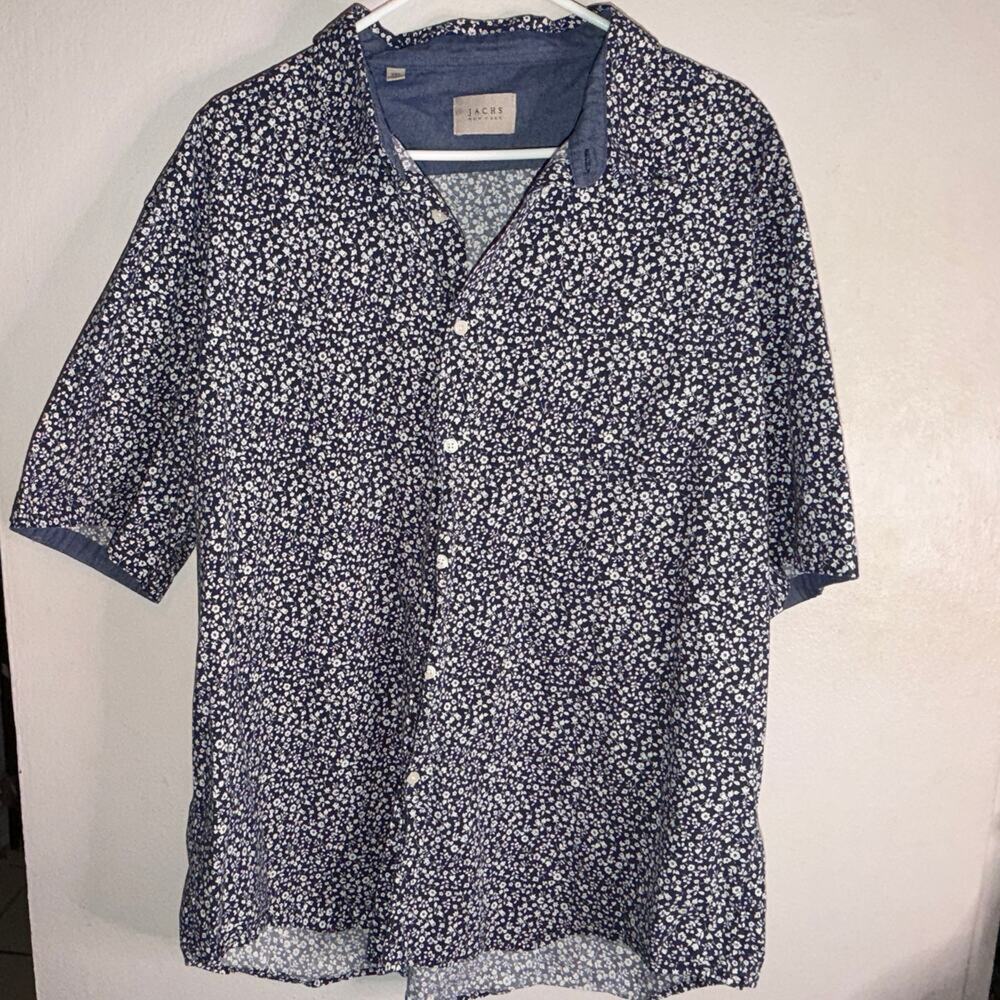 Jachs New York Mens XL Blue Floral Short Sleeve Button Down Shirt